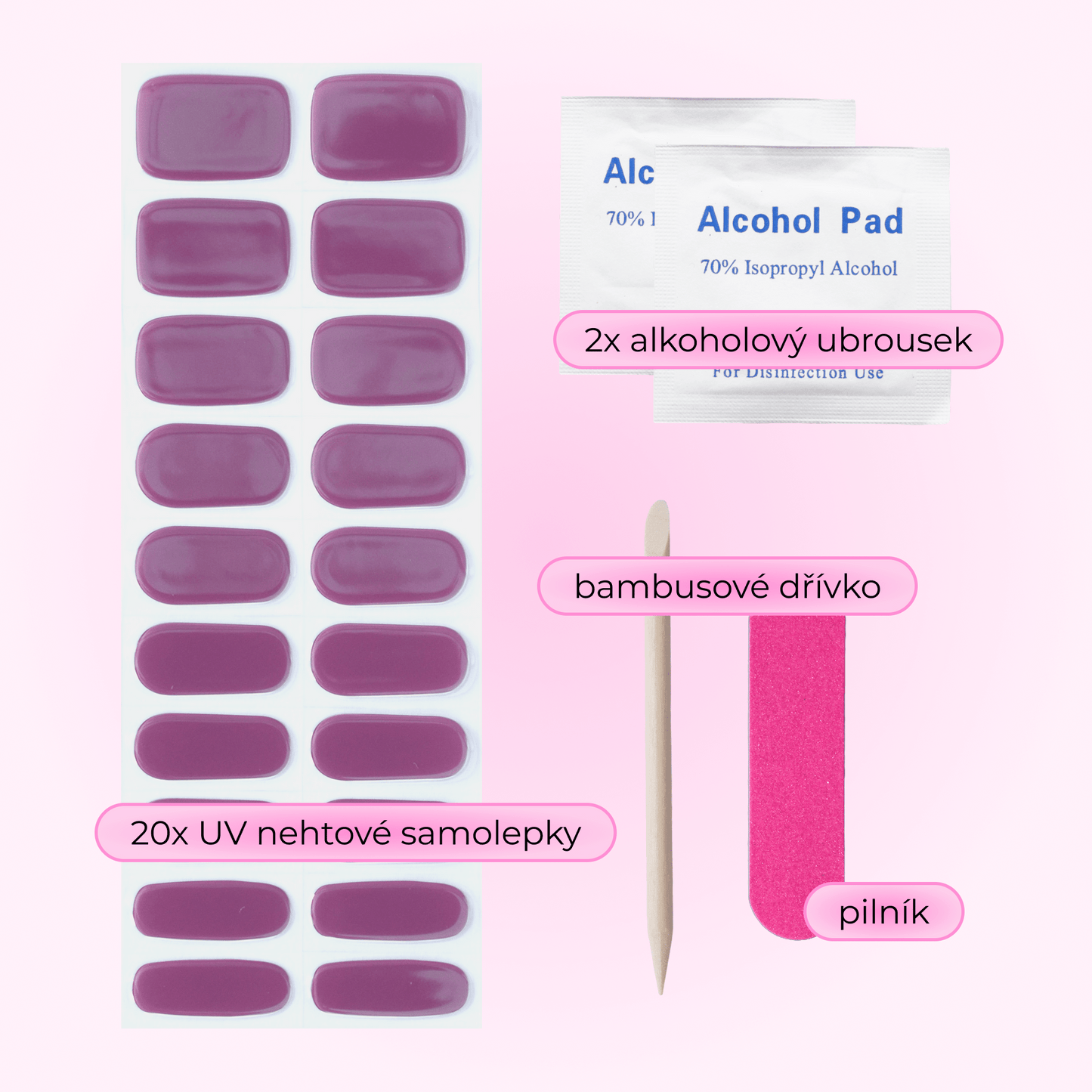 uv gel nail stickers 20 pcs pink mauve violet