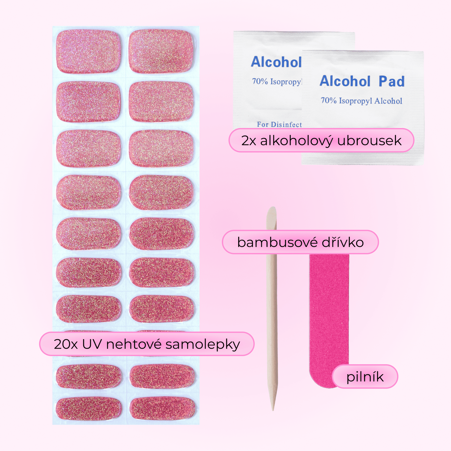 uv gel nail stickers 20 pcs pink glitters