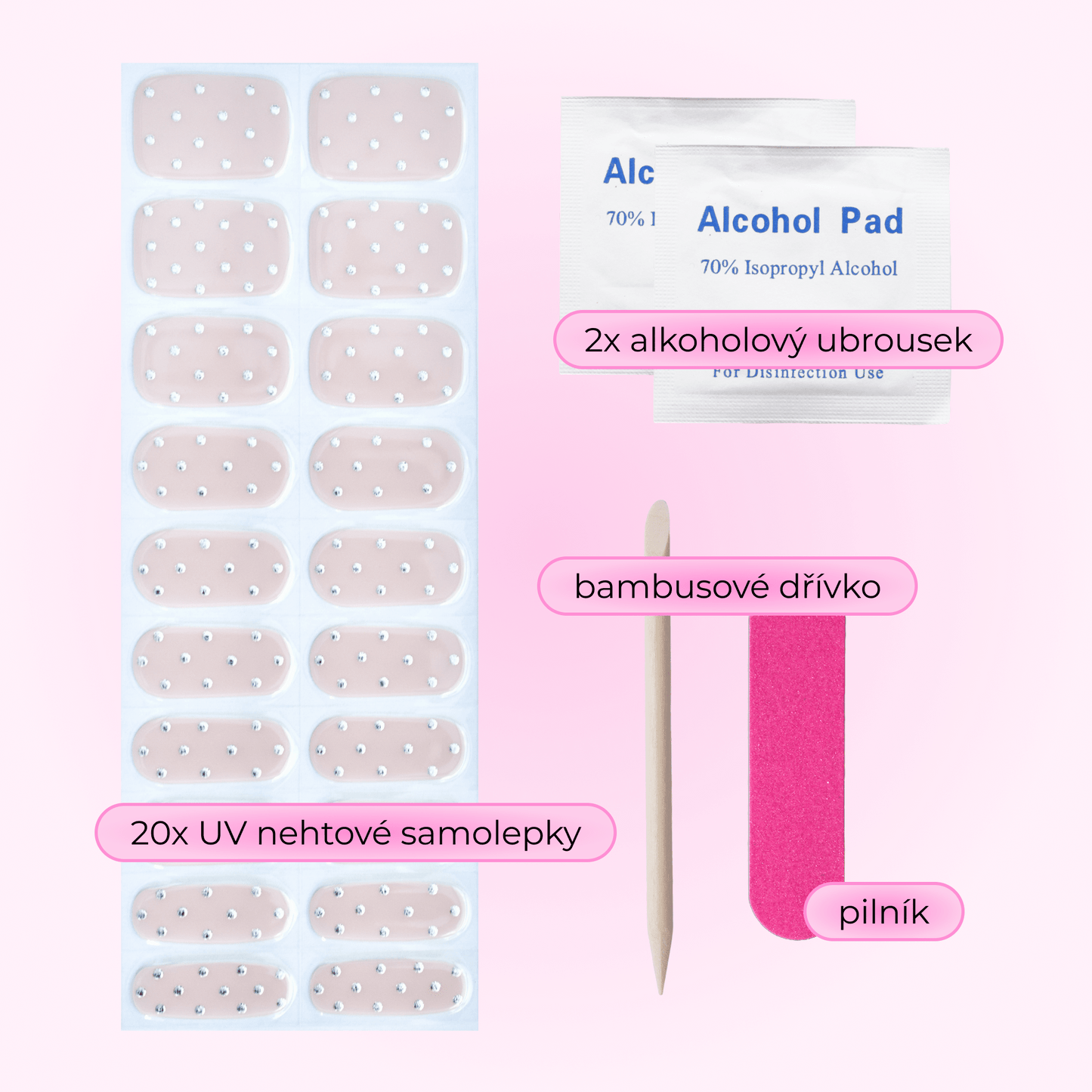 uv gel nail stickers 20 pcs pink silver dots