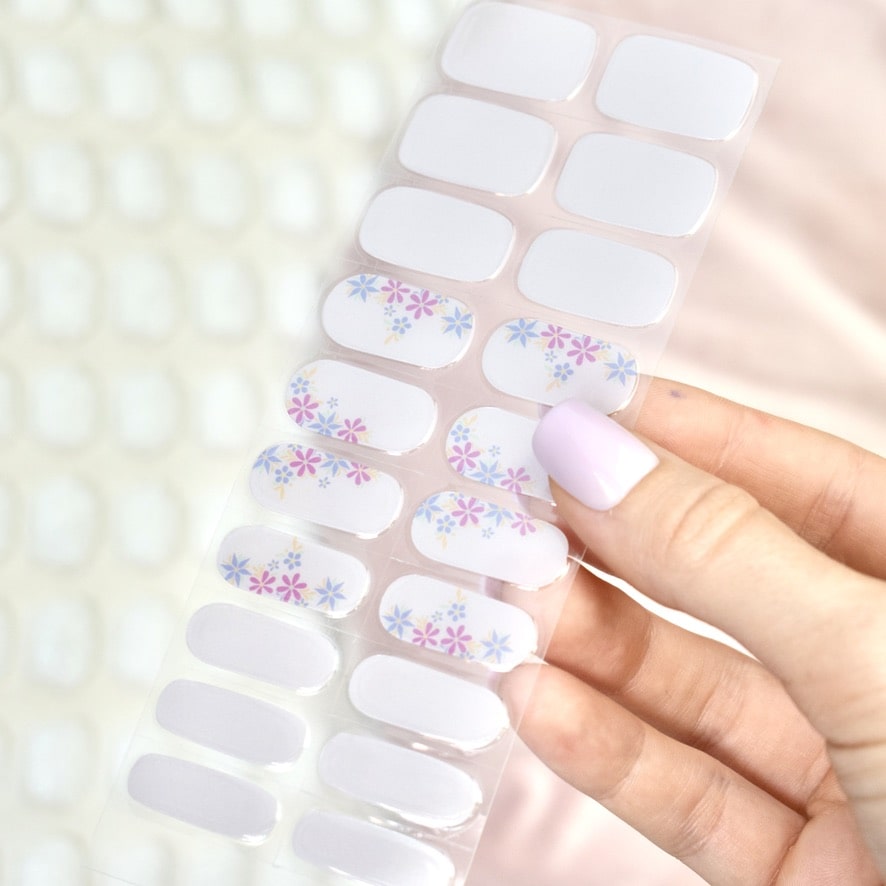 uv gel nail stickers 20 pcs beige flowers pink blue