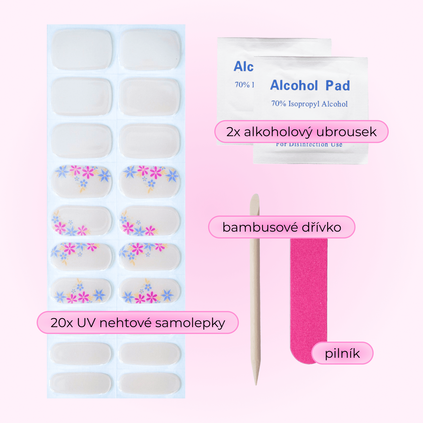 uv gel nail stickers 20 pcs beige flowers pink blue