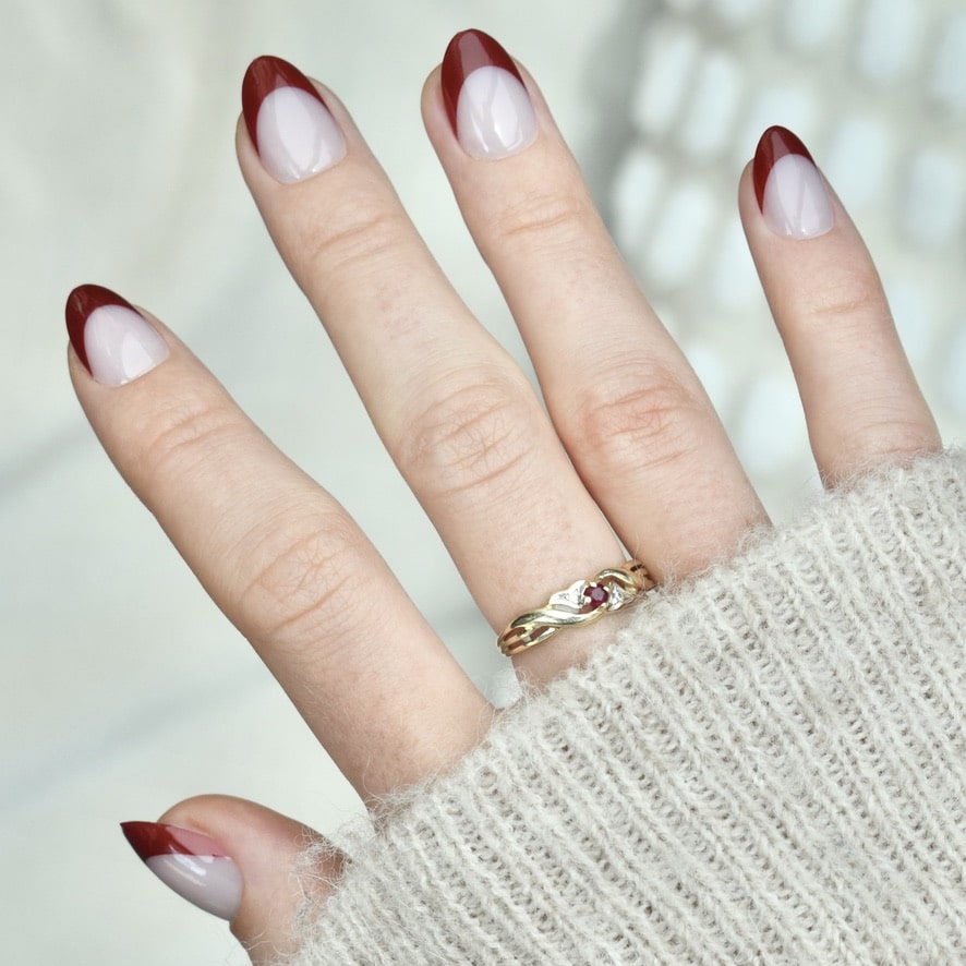press-on nails artificial nails beauty false glasies gel oval short french red pink beige