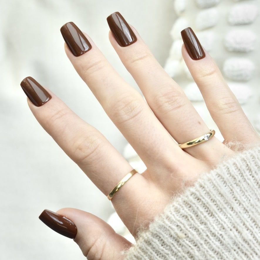 press-on nails artificial nails beauty false glasies gel coffin brown autumn