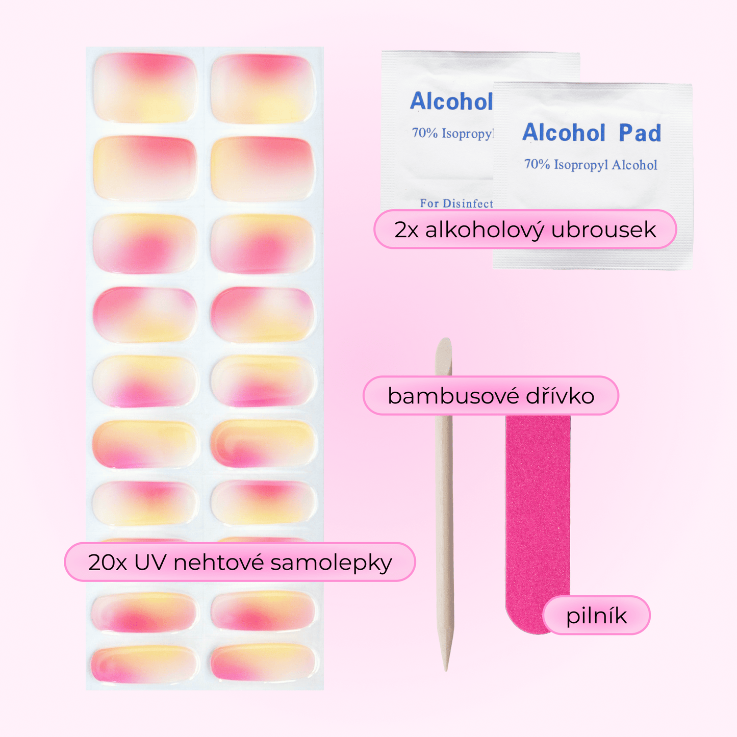 uv gel nail stickers 20 pcs beige viloet pink red yellow ombre