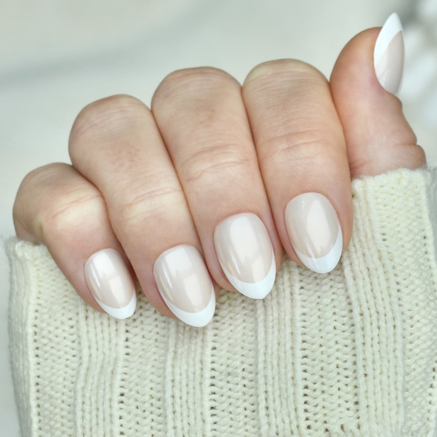 press-on nails artificial nails beauty false glasies gel oval short french white pink beige