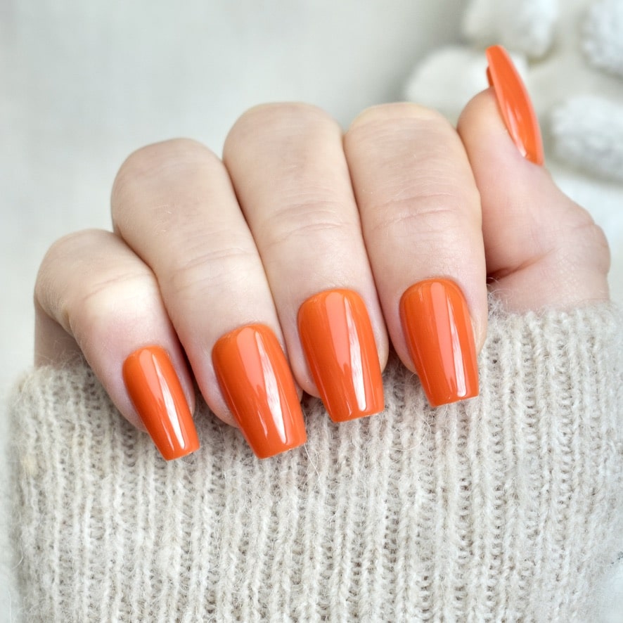 press-on nails artificial nails beauty false glasies gel coffin orange autumn