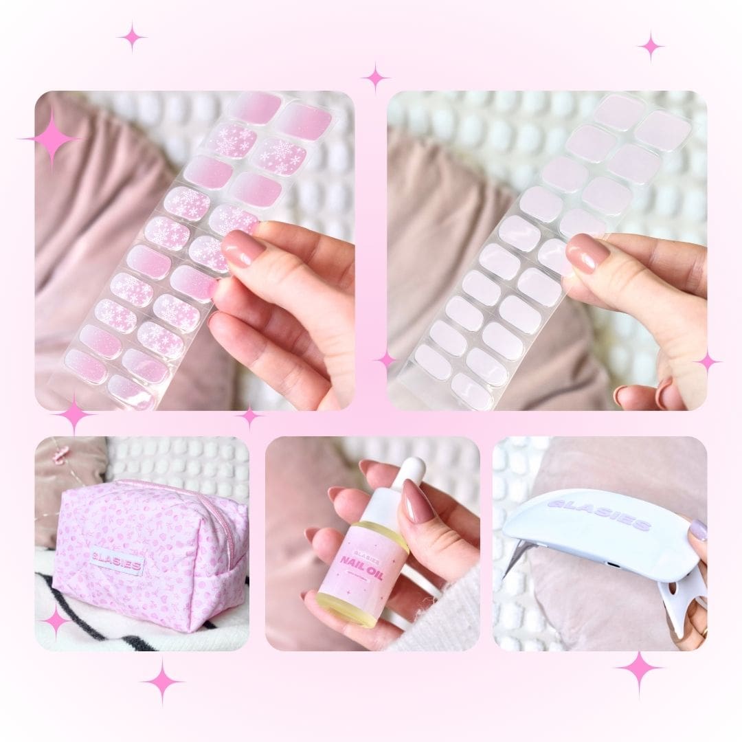 glasies gel nail stickers 20 pcs pink glitters christmas snowflake uv nail lamp nail oil cosmetic bag