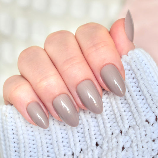 beige brown grey almond medium press-on nails fake nail