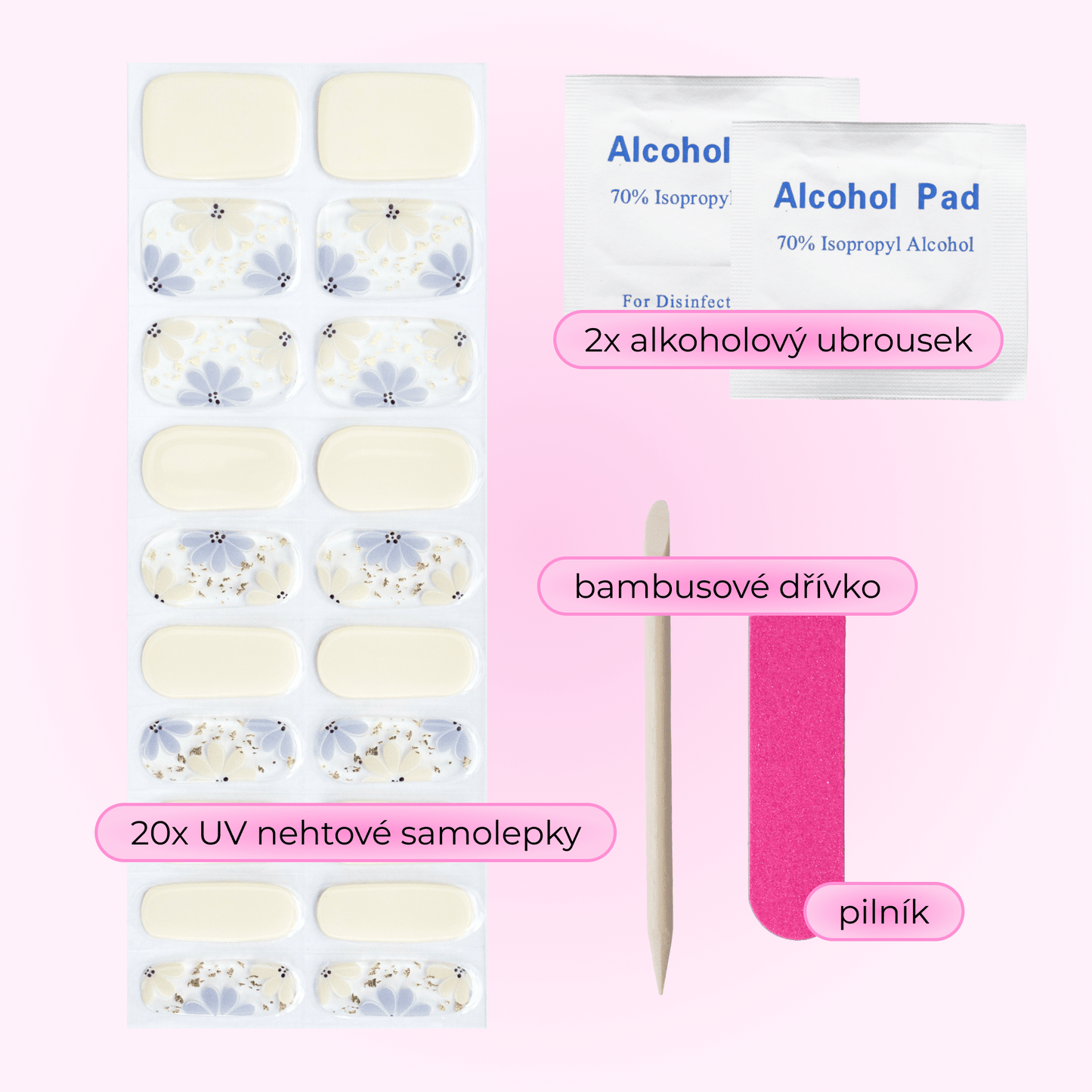 uv gel nail stickers 20 pcs beige flowers viloet gold flakes transparent