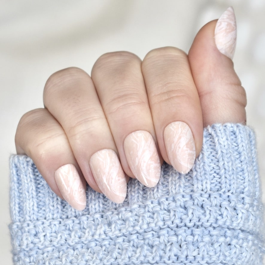 press-on nails artificial nails beauty false glasies gel almond pink marbel white nude