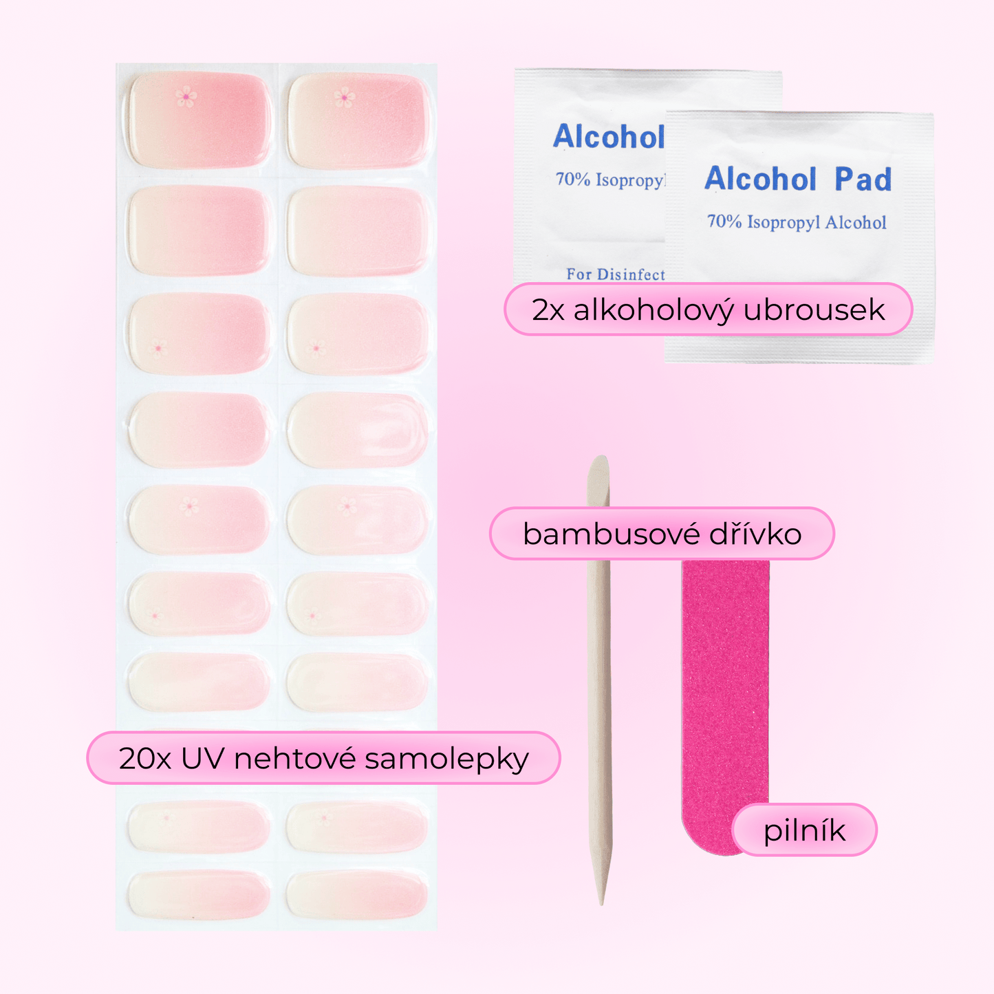 uv gel nail stickers 20 pcs pink white ombre flowers violet