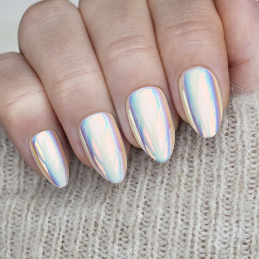 press-on nails artificial nails beauty false glasies gel almond white pearl chrome