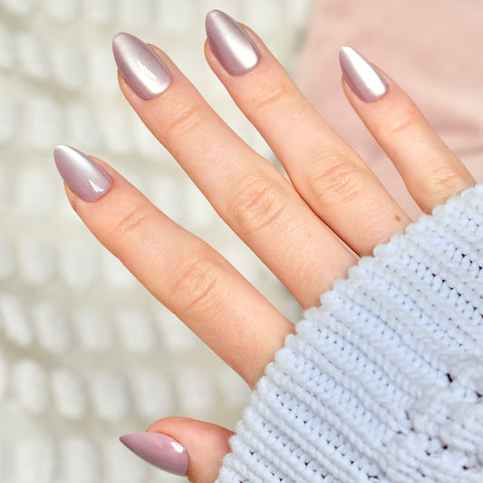 beige pink cat eye nude almond medium press-on nails fake nail