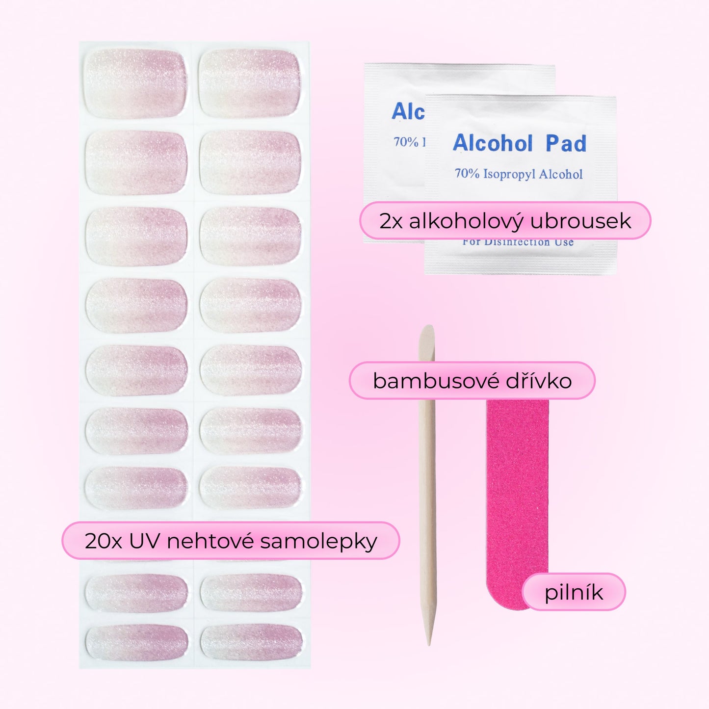 uv gel nail stickers 20 pcs pink glitters white transparent ombre