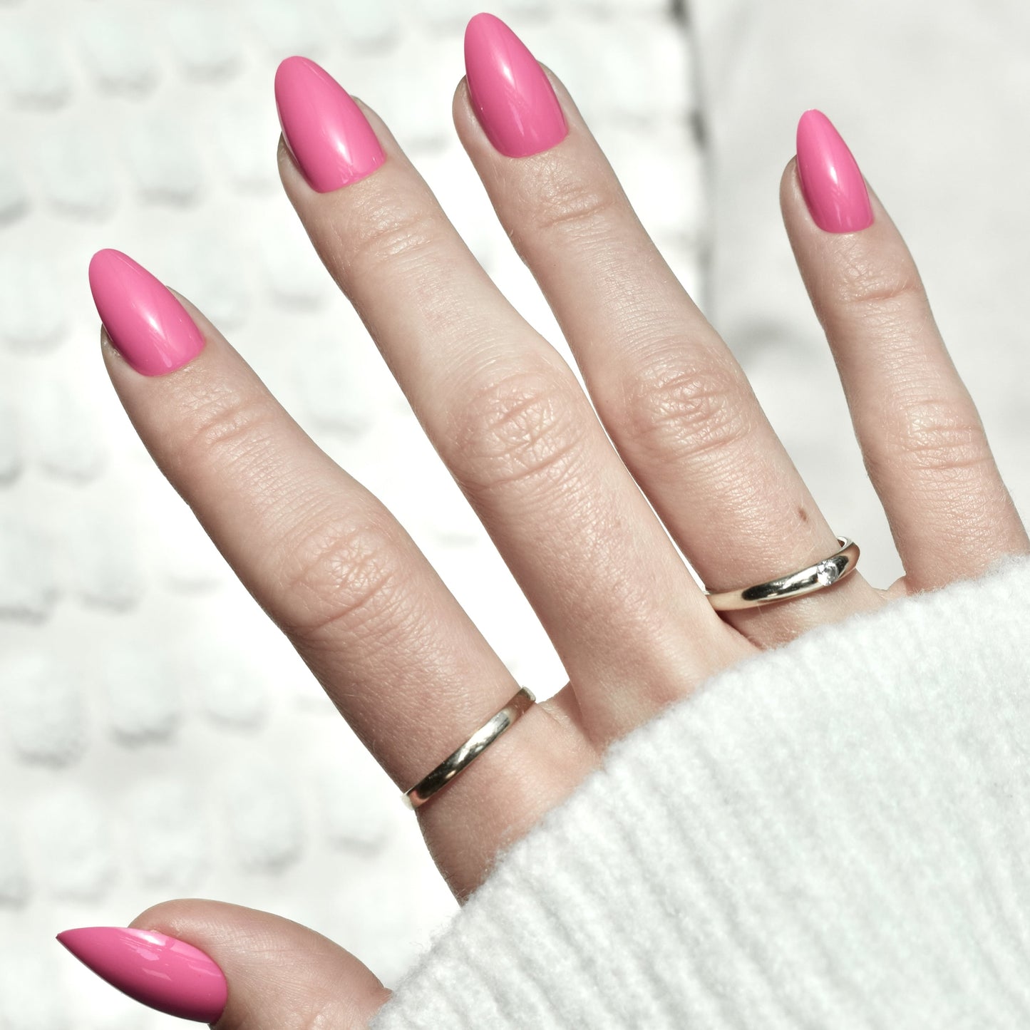 press-on nails false nail almond long medium dark pink neon cute