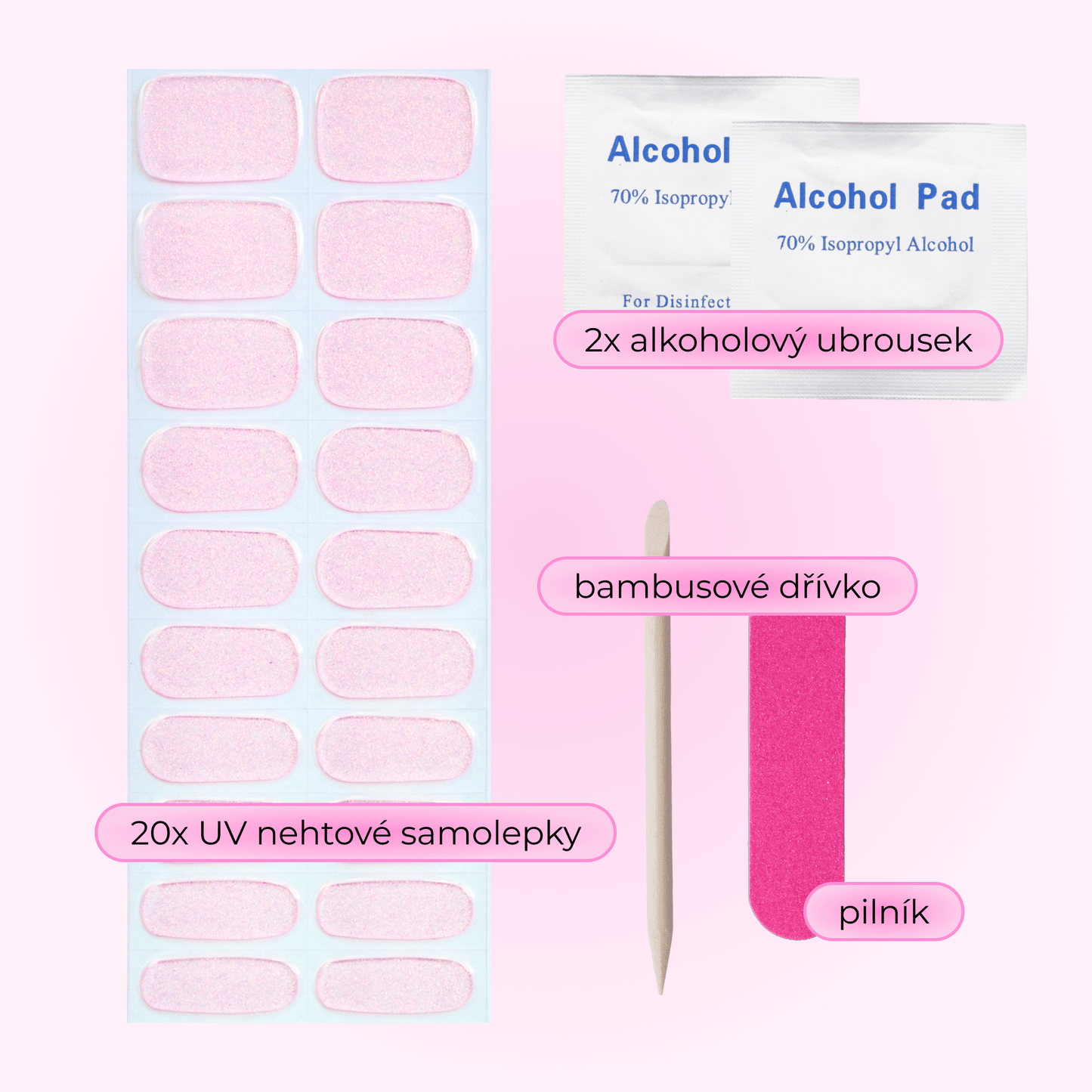 uv gel nail stickers 20 pcs pink glitters
