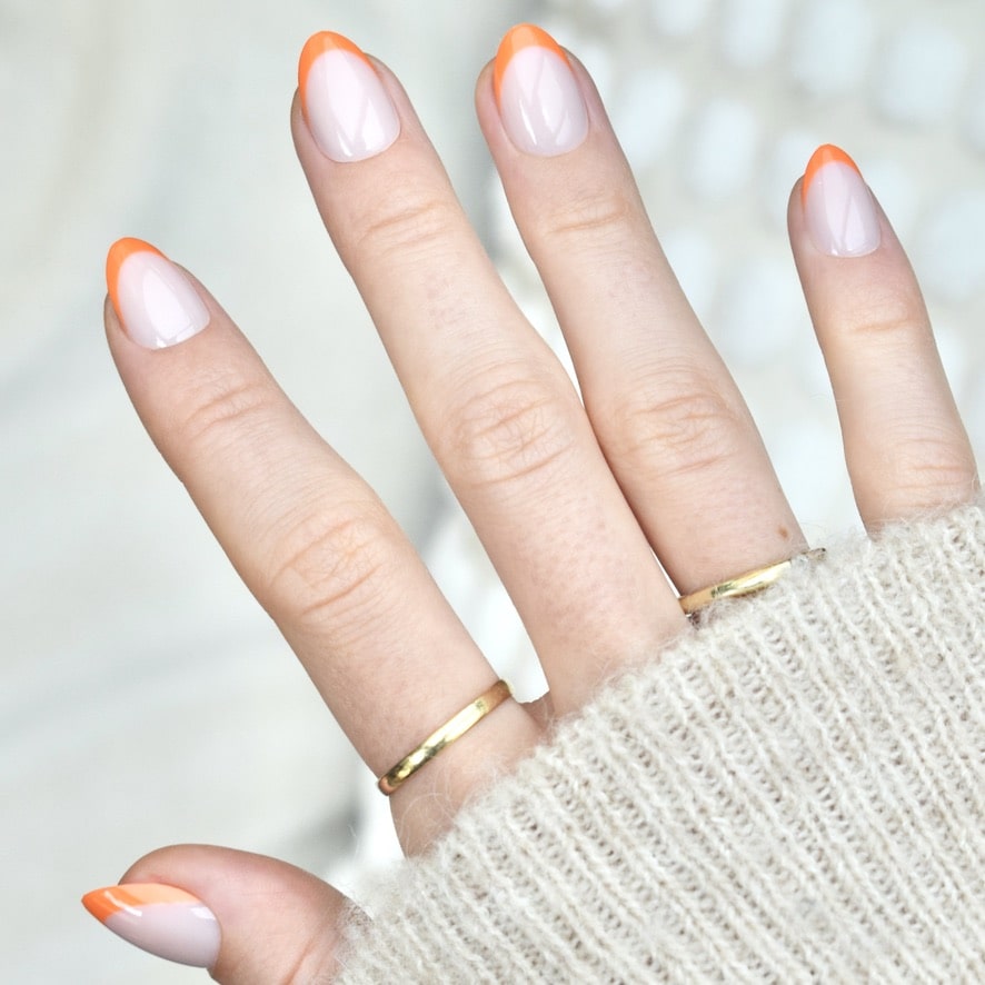 press-on nails artificial nails beauty false glasies gel oval short french orange pink beige