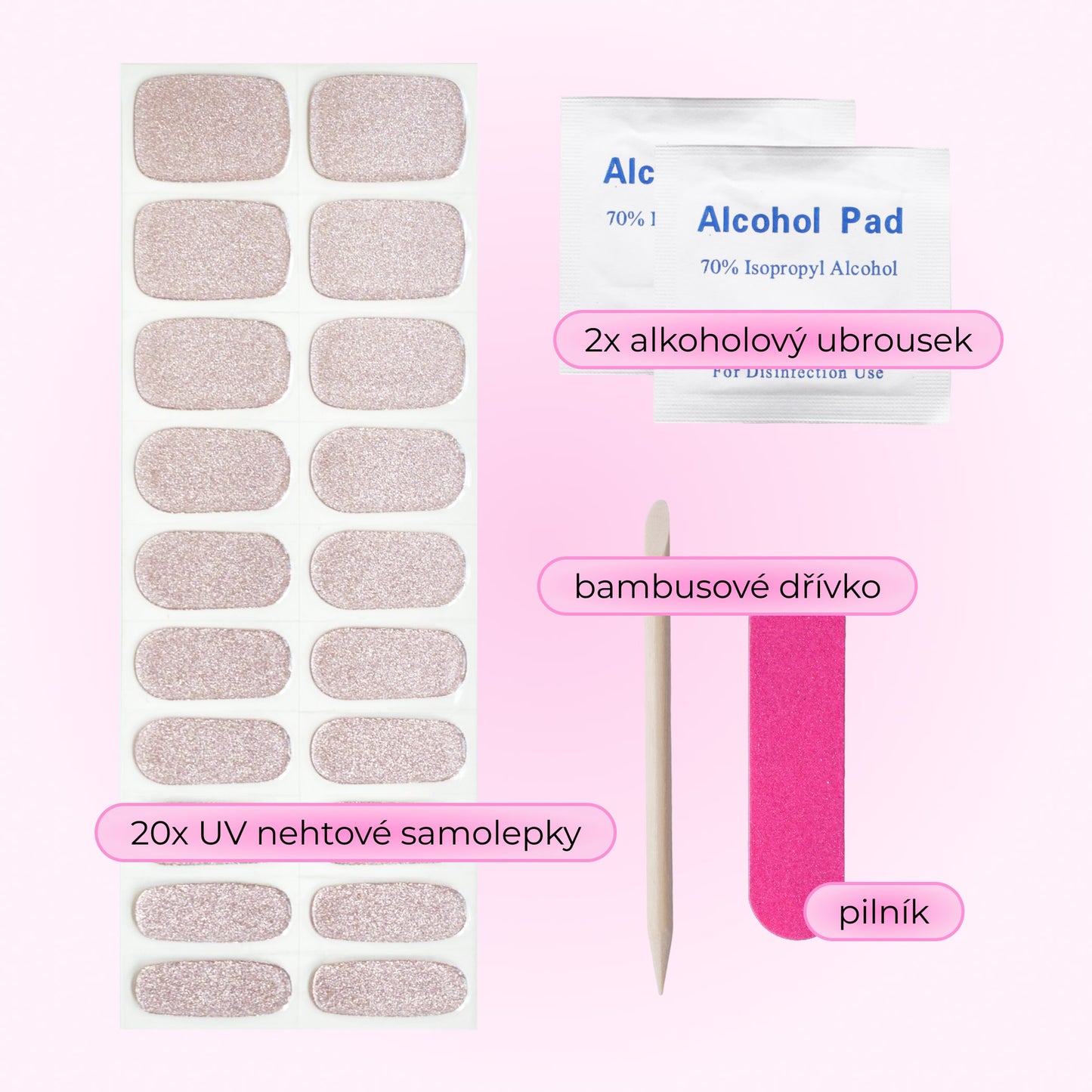 uv gel nail stickers 20 pcs pink gold rosegold glitters