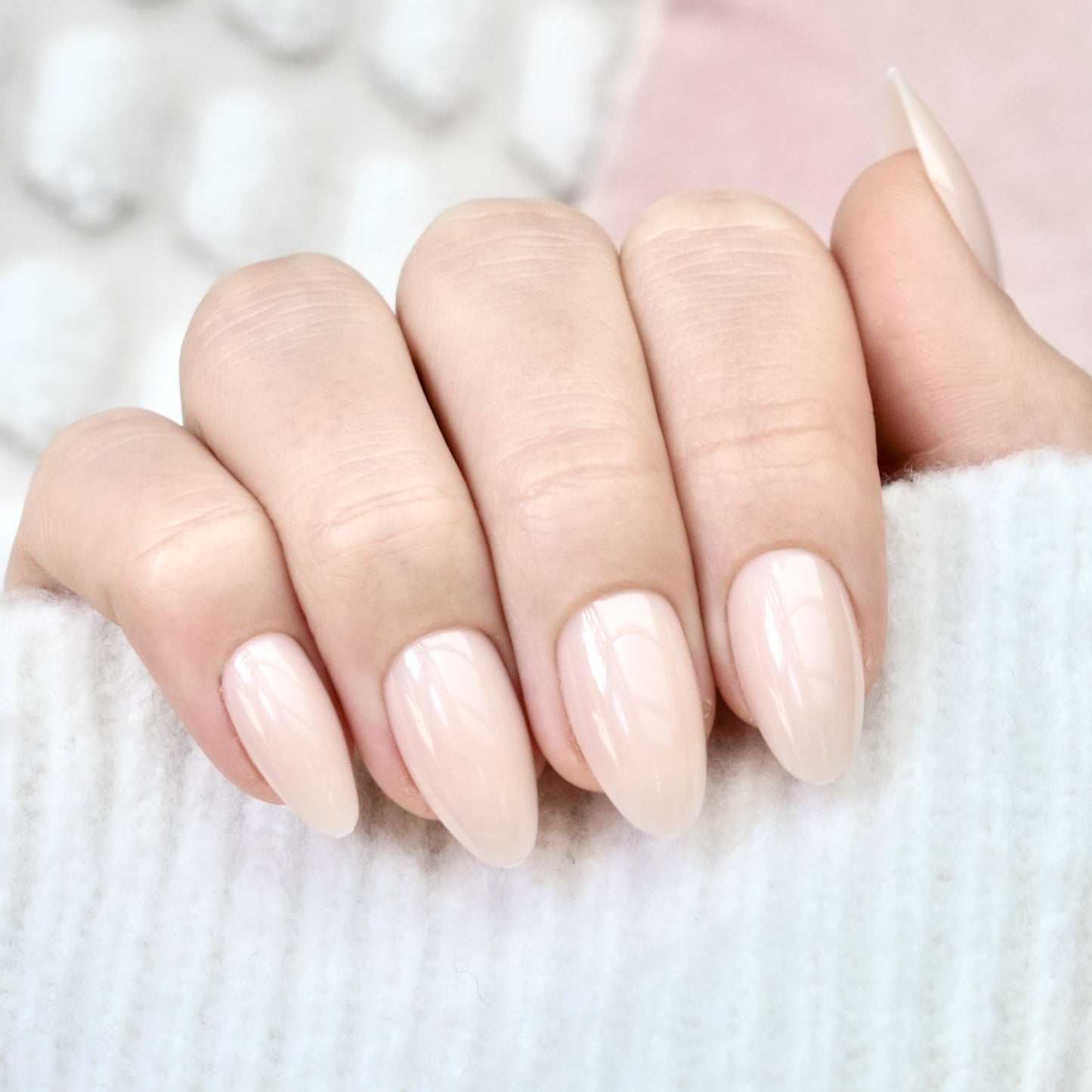 press-on nails false nail almond long medium pink white beige cute