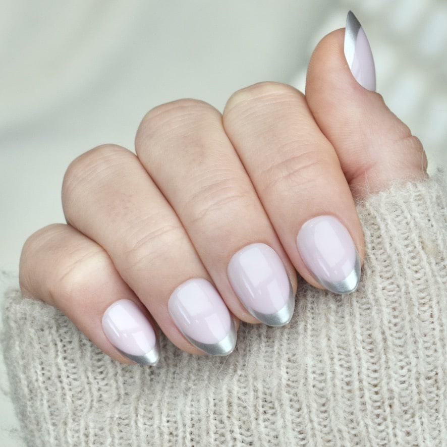 press-on nails artificial nails beauty false glasies gel oval short french silver pink beige