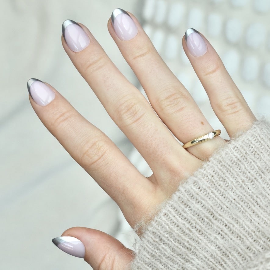 press-on nails artificial nails beauty false glasies gel oval short french silver pink beige
