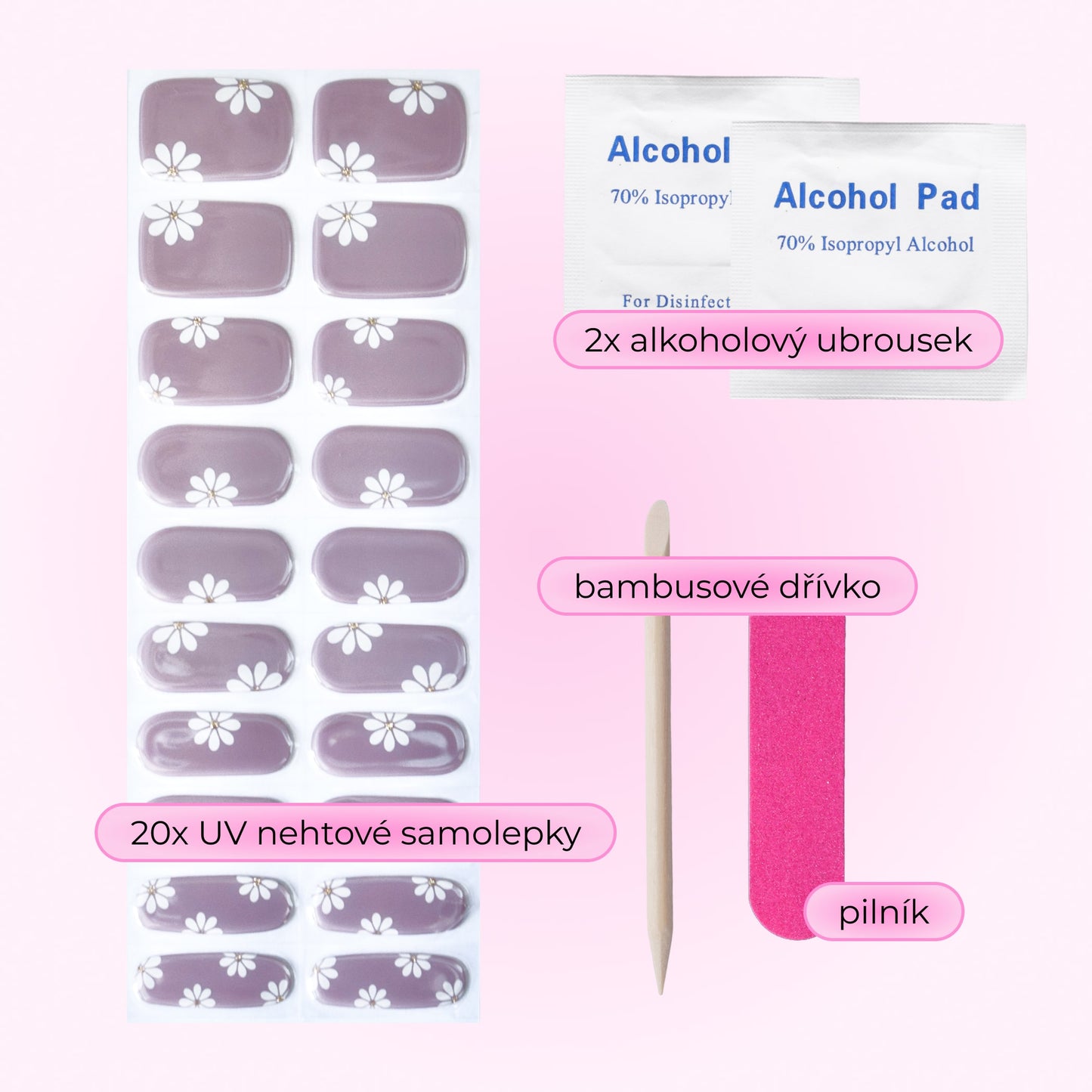 uv gel nail stickers 20 pcs violet grey flowers white gold glitters