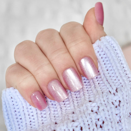pink cat eye square squoval short press-on nails fake nail