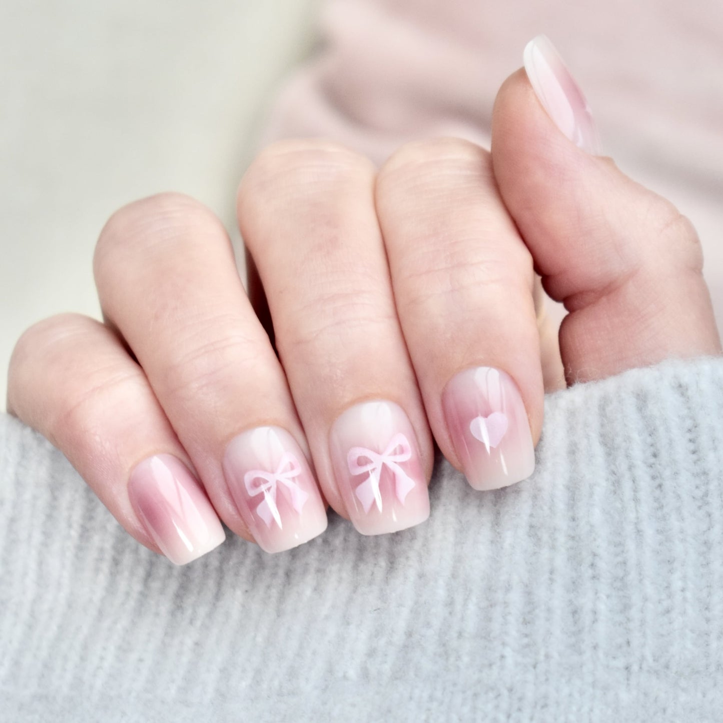 presson nails false nail glasies coffin short pink bow heart cute