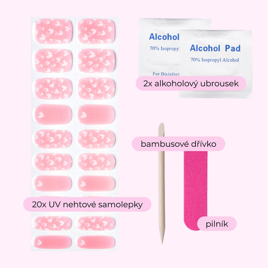 uv gel nail stickers 20 pcs pink white hearts