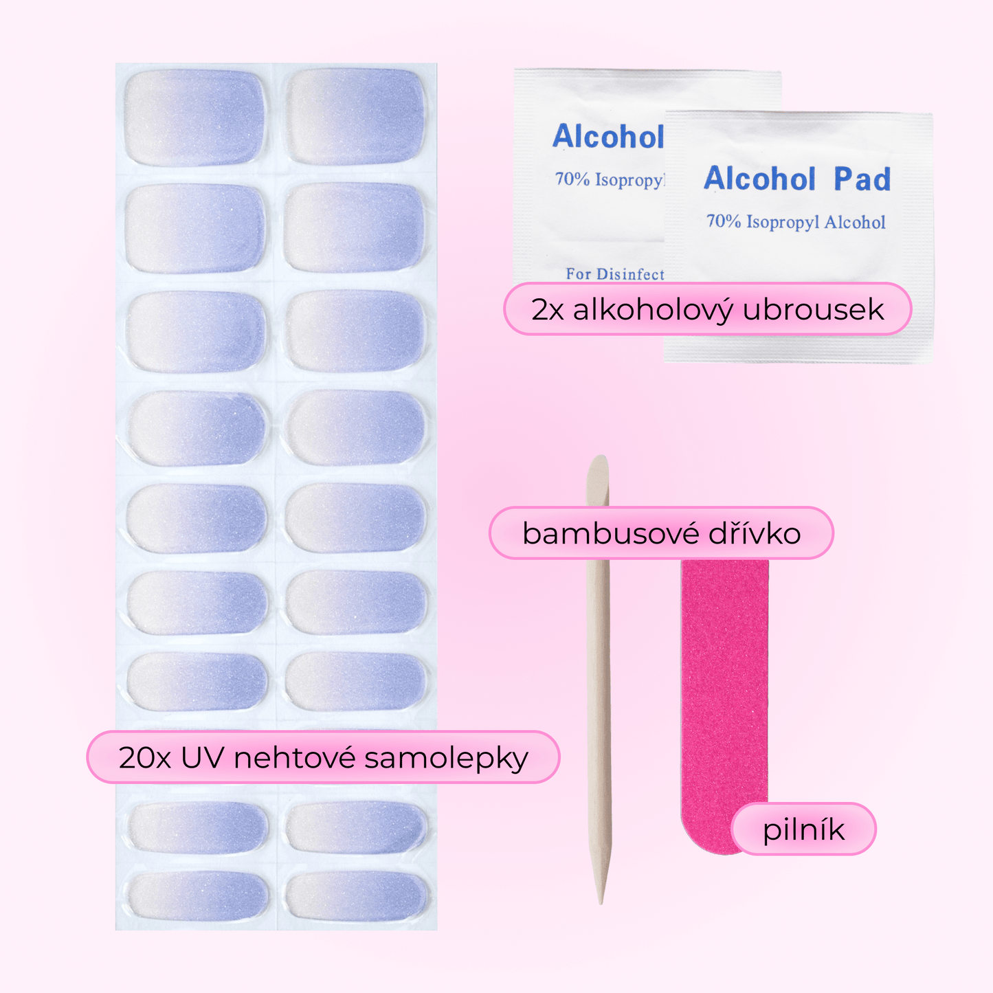 uv gel nail stickers 20 pcs blue white ombre violet glitters