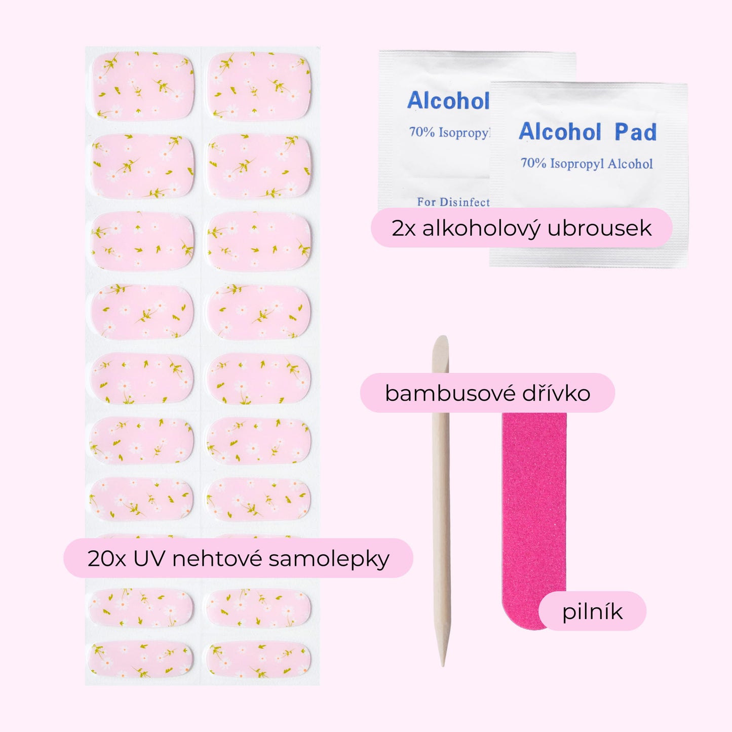 uv gel nail stickers 20 pcs pink white flowers
