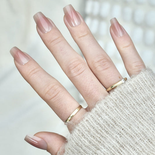 press-on nails artificial nails beauty false glasies gel coffin grown pink nude