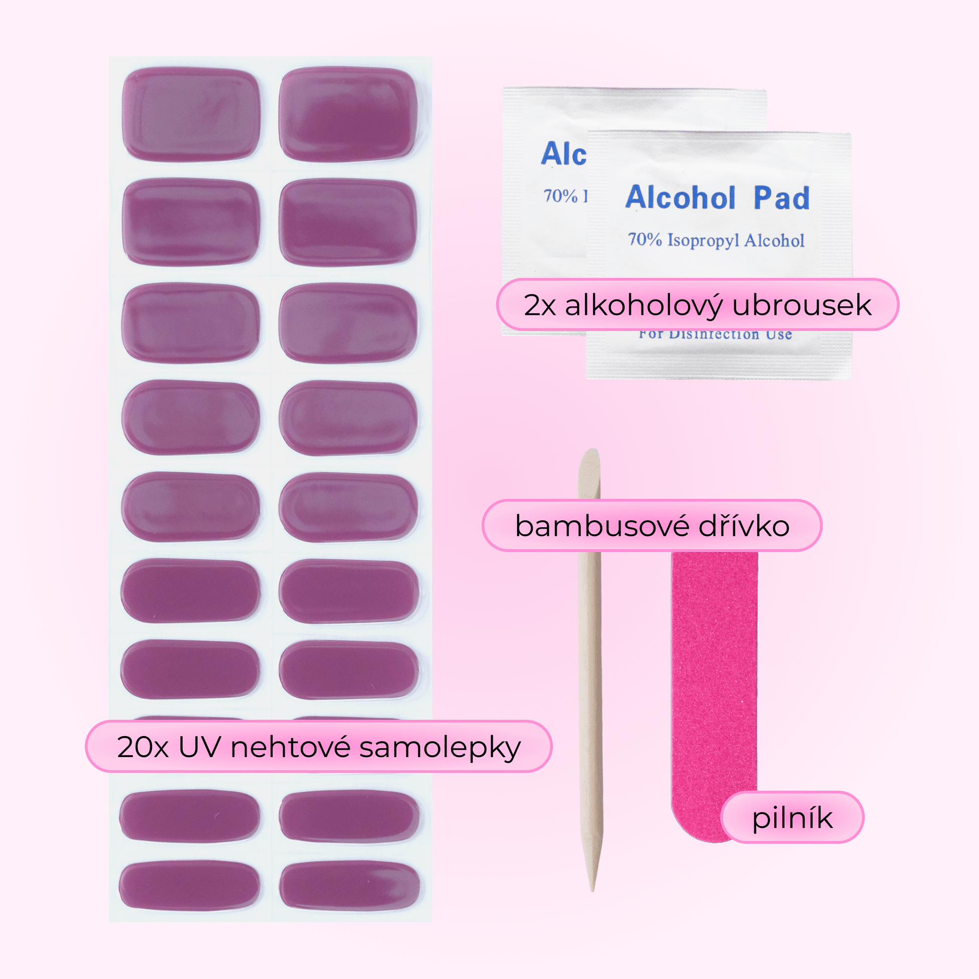 uv gel nail stickers 20 pcs pink mauve violet