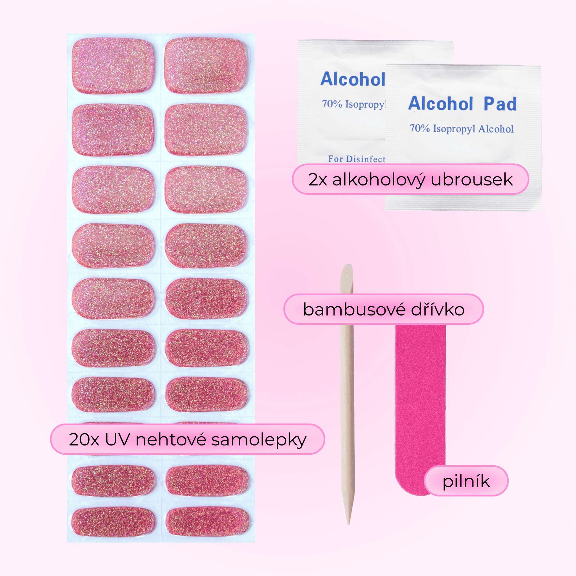 uv gel nail stickers 20 pcs pink glitters 