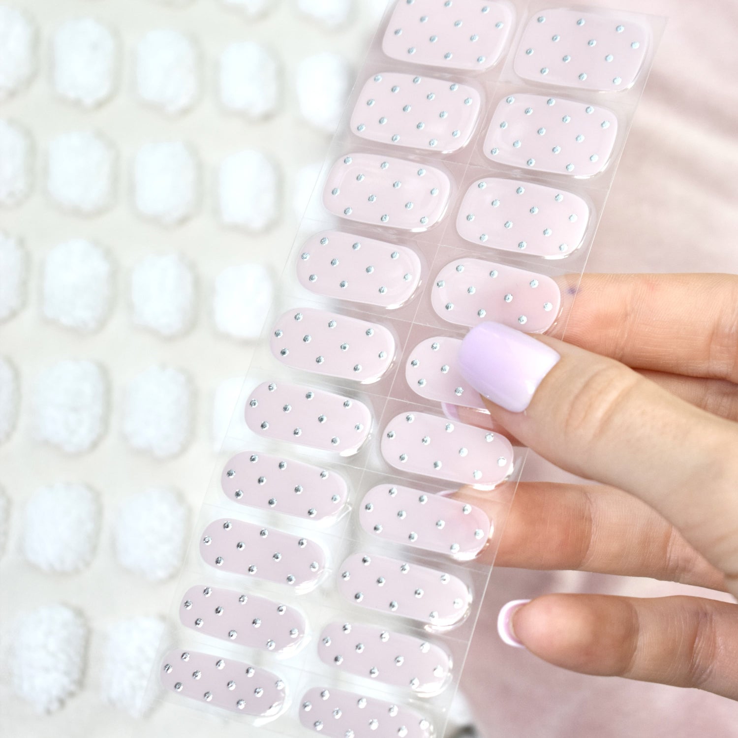 uv gel nail stickers 20 pcs pink silver dots 