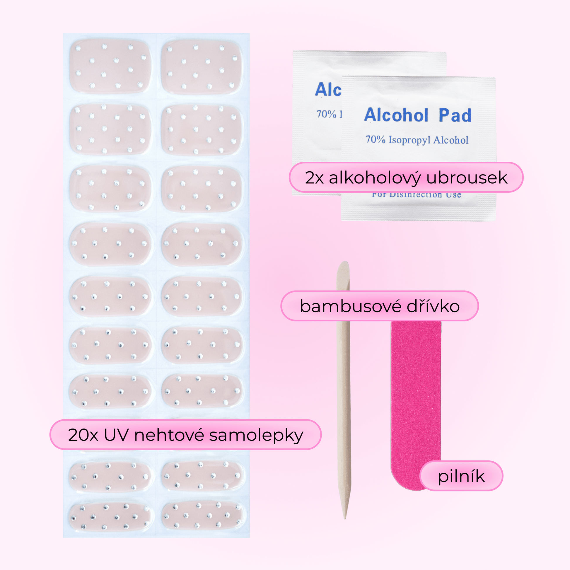 uv gel nail stickers 20 pcs pink silver dots 
