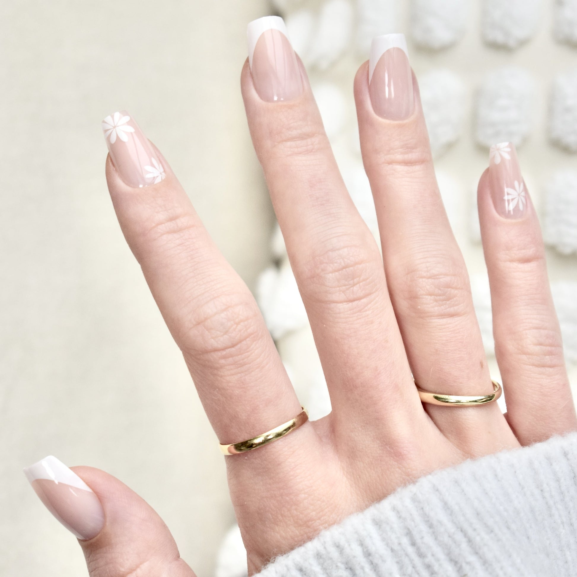 presson nails false nail glasies coffin long flovers white french