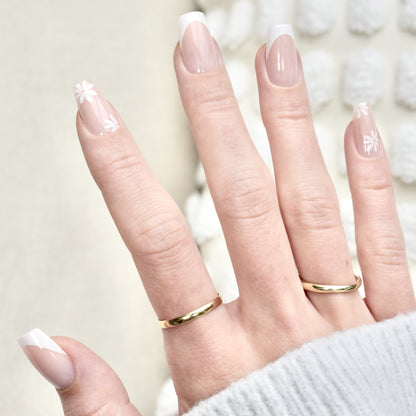 presson nails false nail glasies coffin long flovers white french