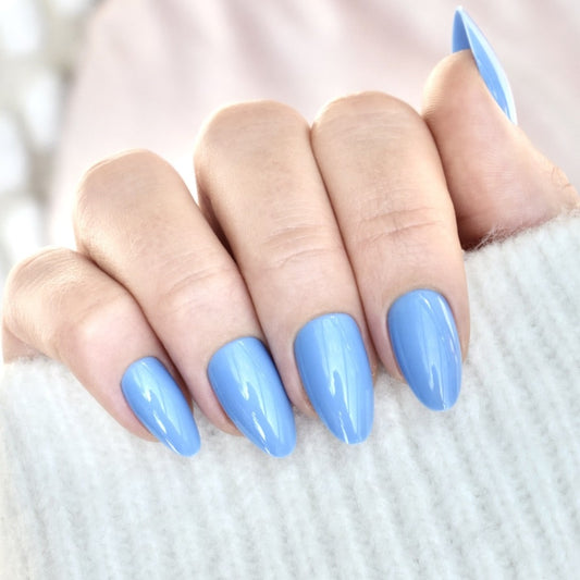 press-on nails false nail almond long medium blue neon cute