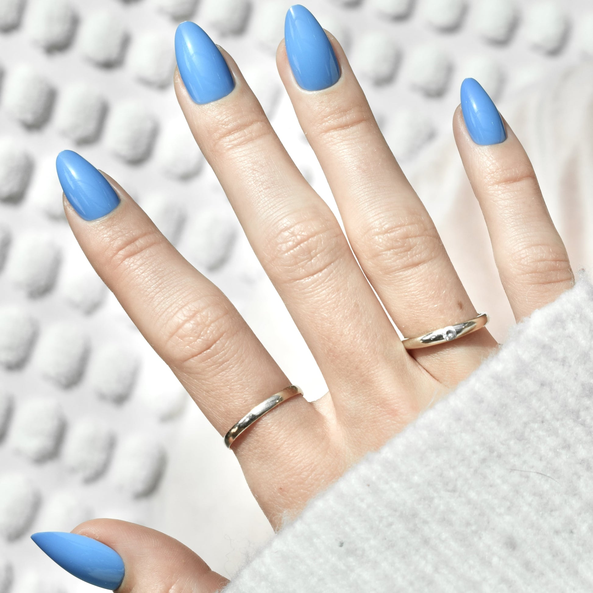press-on nails false nail almond long medium blue neon cute
