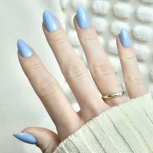 press-on nails artificial nails beauty false glasies gel almond blue light pastel