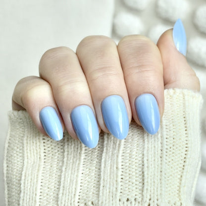 press-on nails artificial nails beauty false glasies gel almond blue light pastel