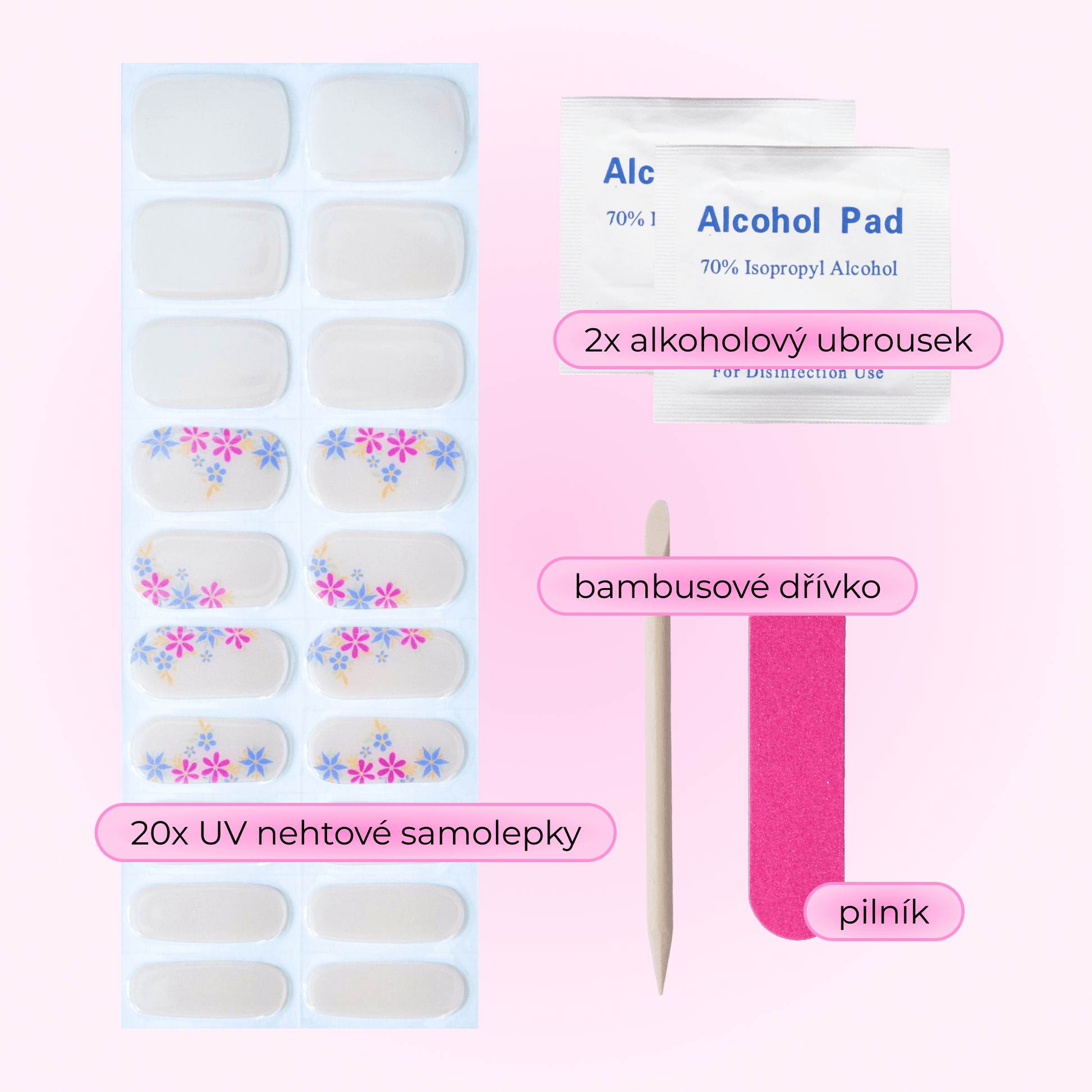uv gel nail stickers 20 pcs beige flowers pink blue