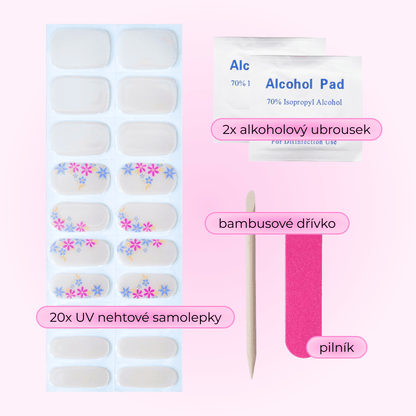 uv gel nail stickers 20 pcs beige flowers pink blue