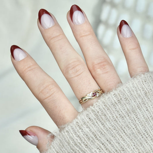 press-on nails artificial nails beauty false glasies gel oval short french red pink beige