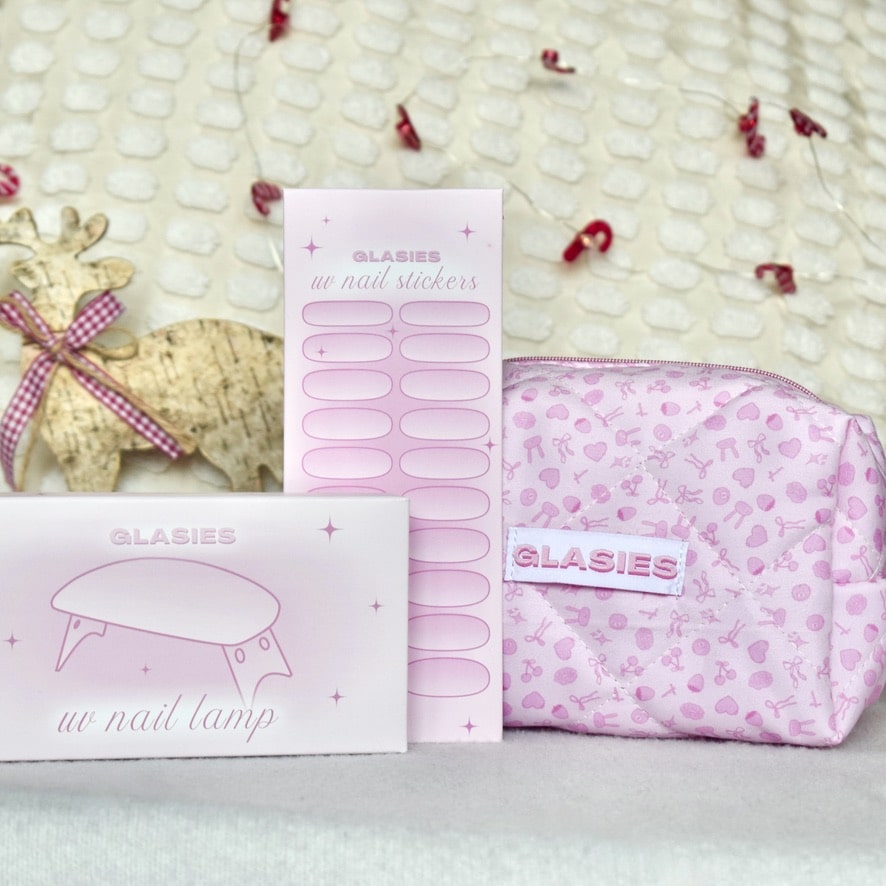 glasies gel nail stickers 20 pcs pink glitters uv nail lamp nail oil cosmetic bag