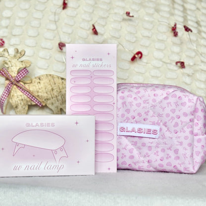 glasies gel nail stickers 20 pcs pink glitters uv nail lamp nail oil cosmetic bag