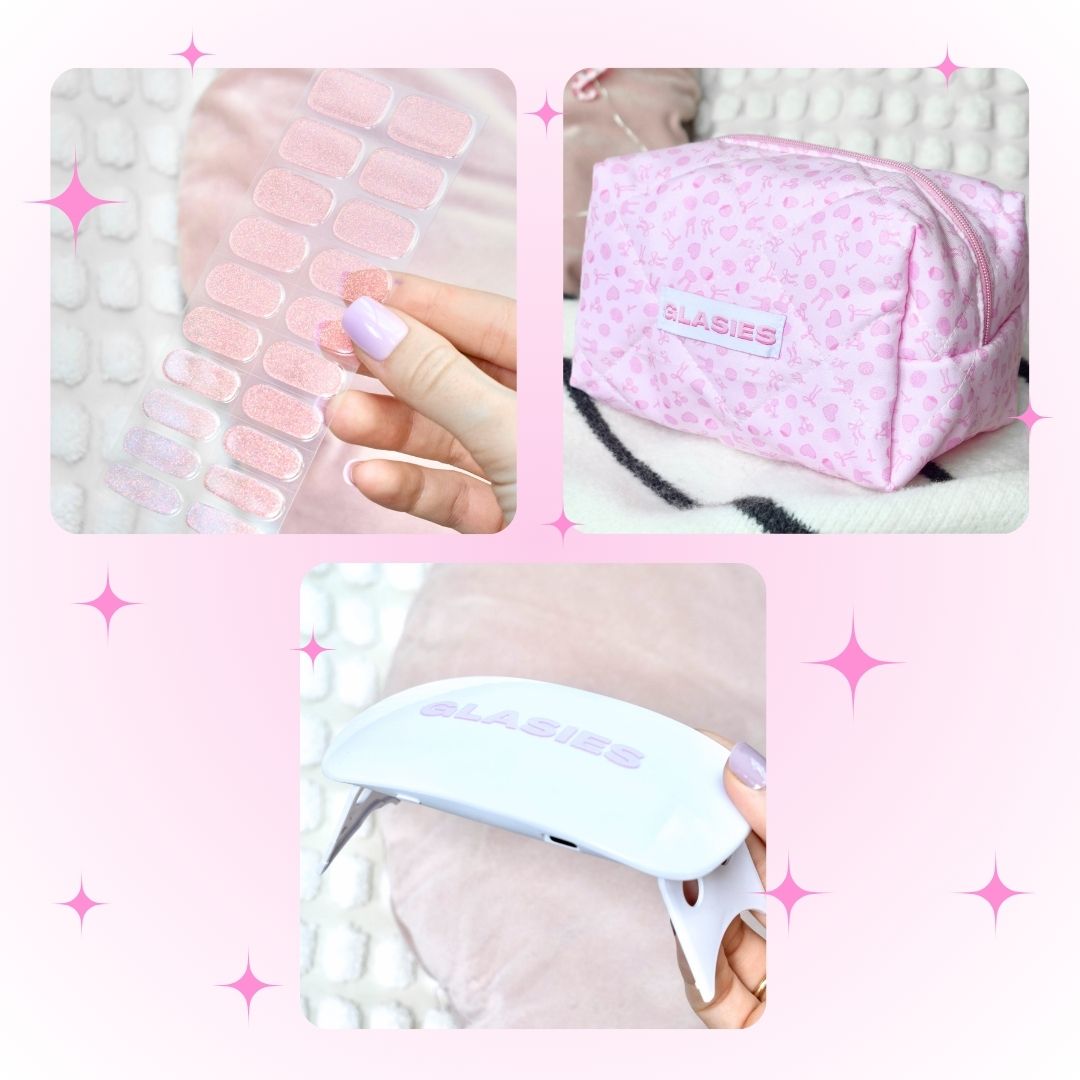 glasies gel nail stickers 20 pcs pink glitters uv nail lamp nail oil cosmetic bag