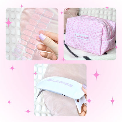 glasies gel nail stickers 20 pcs pink glitters uv nail lamp nail oil cosmetic bag