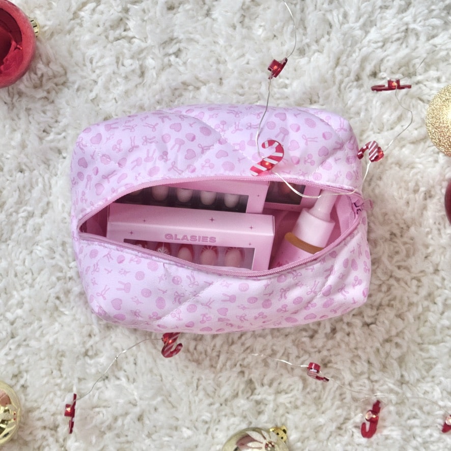 glasies presson nails false artificial christmas oval almond french pink white beige nail oil set cosmetic bag